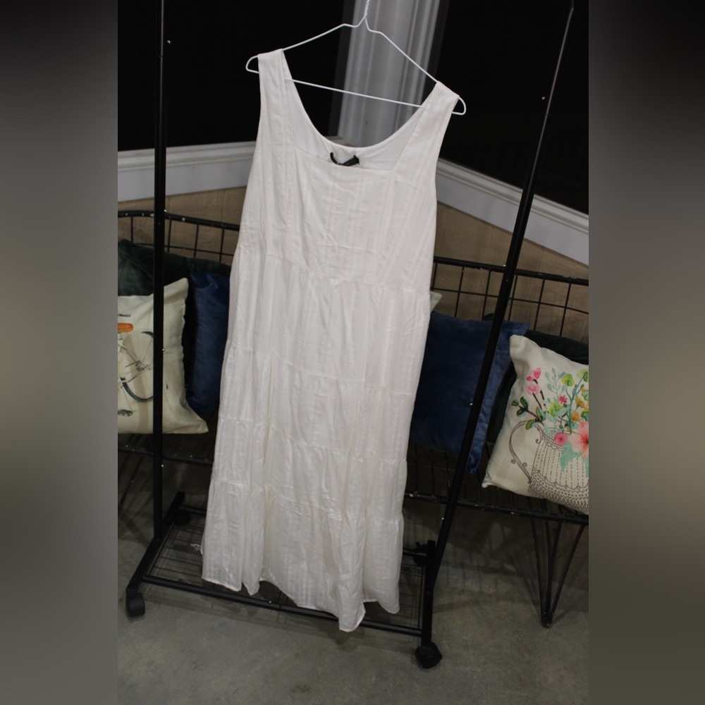 White Tiered Midi Dress | Sleeveless Flowy Summer Dress